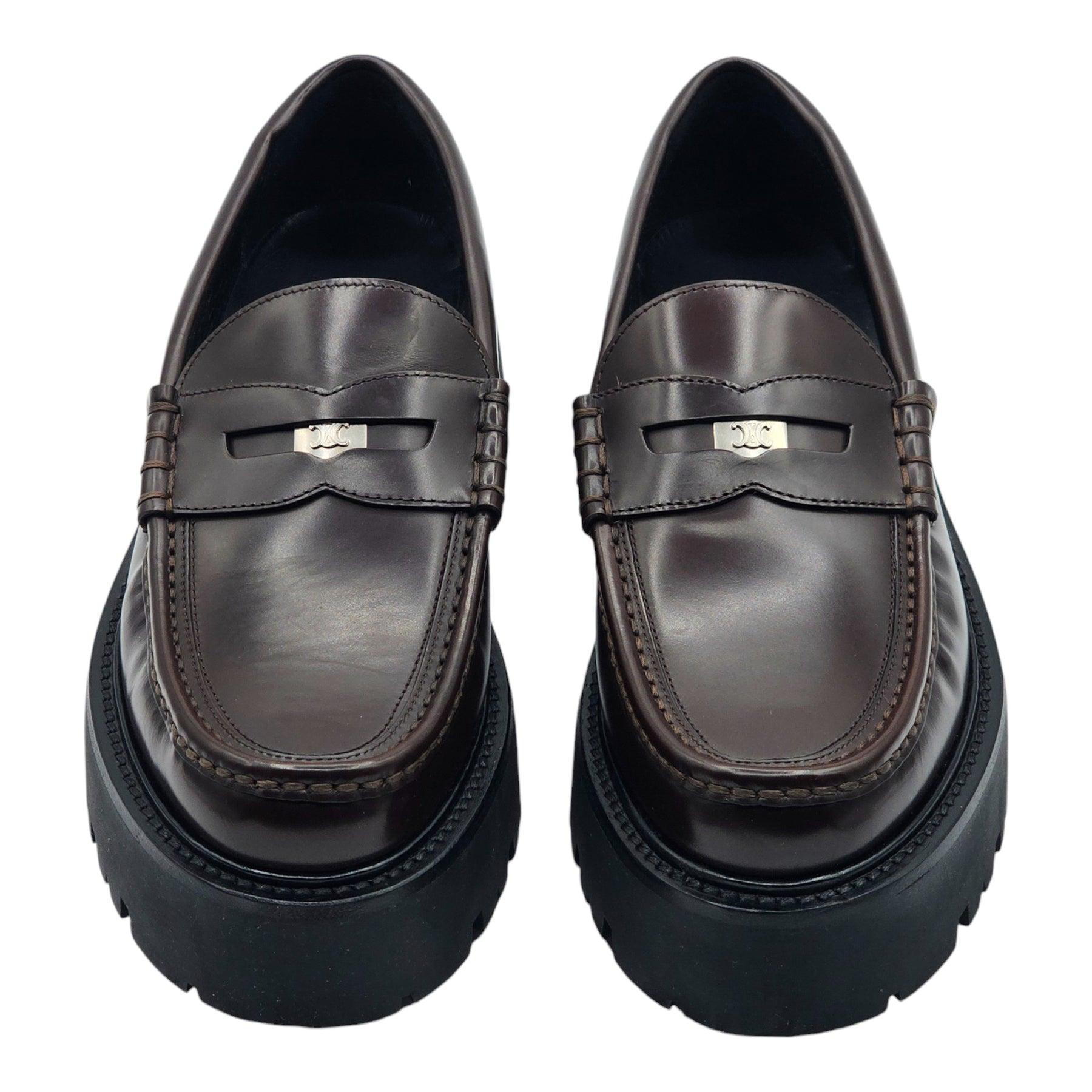 Nero Celine Penny Chunky Loafers in pelle marrone taglia 41 in vendita