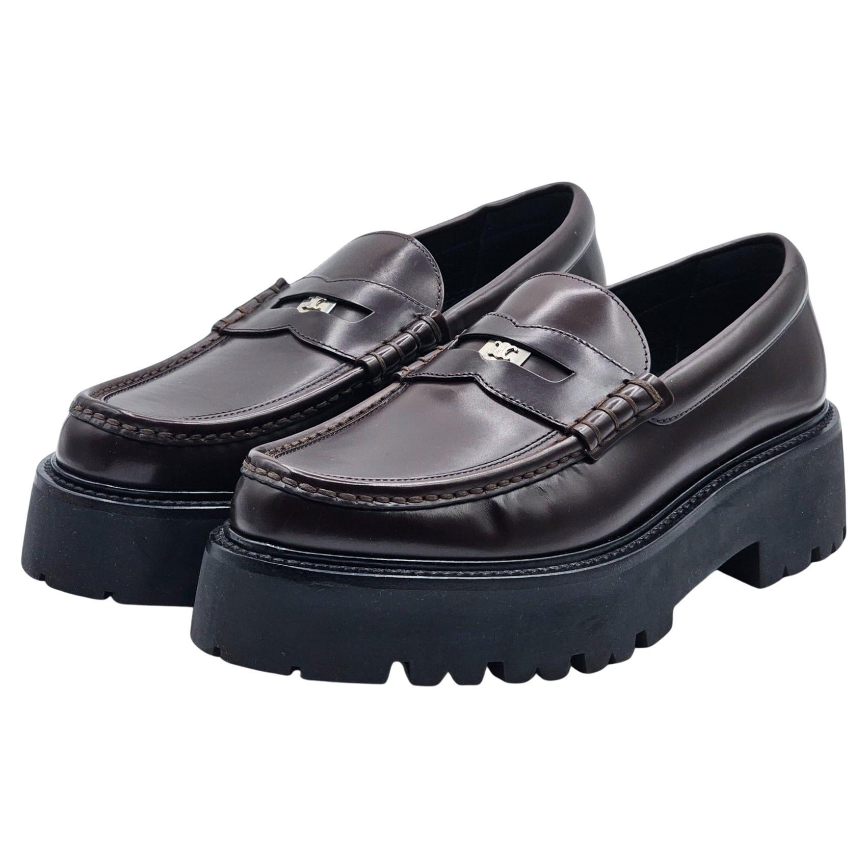 Celine Penny Chunky Loafers Cuir en Brown Taille 41