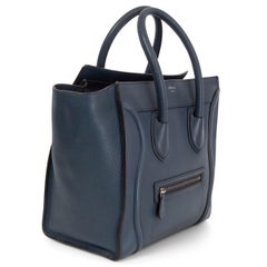 CELINE petrol blue leather LUGGAGE MINI TOTE Bag