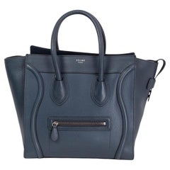 CELINE petrol blue leather LUGGAGE MINI TOTE Bag