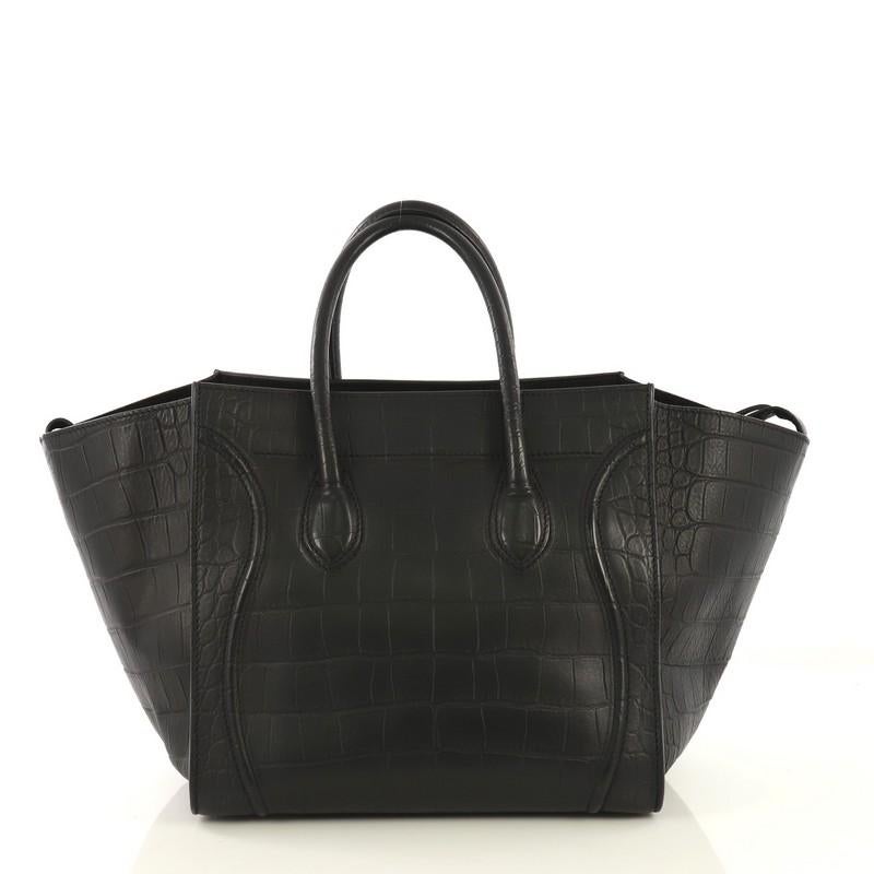 Black Celine Phantom Bag Crocodile Embossed Leather Medium