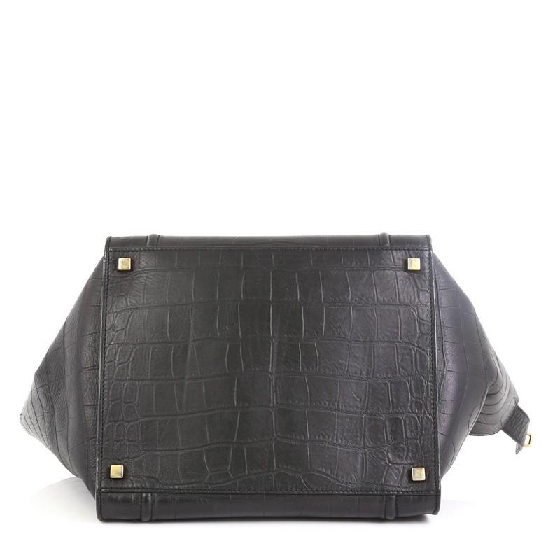 Black Celine Phantom Bag Crocodile Embossed Leather Medium