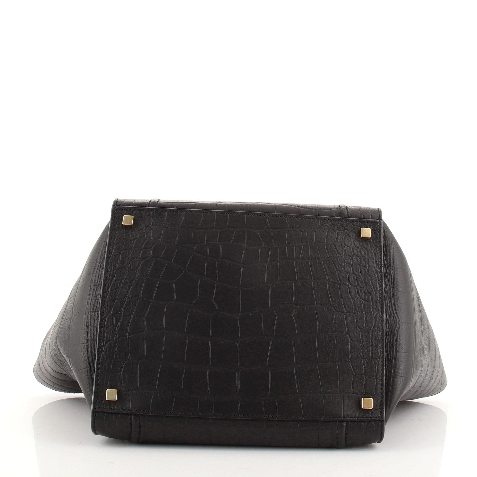 Black Celine Phantom Bag Crocodile Embossed Leather Medium