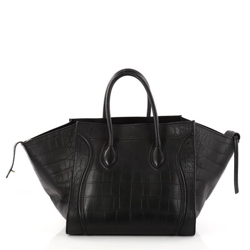 Celine Phantom Handbag Crocodile Embossed Leather Medium In Good Condition In NY, NY