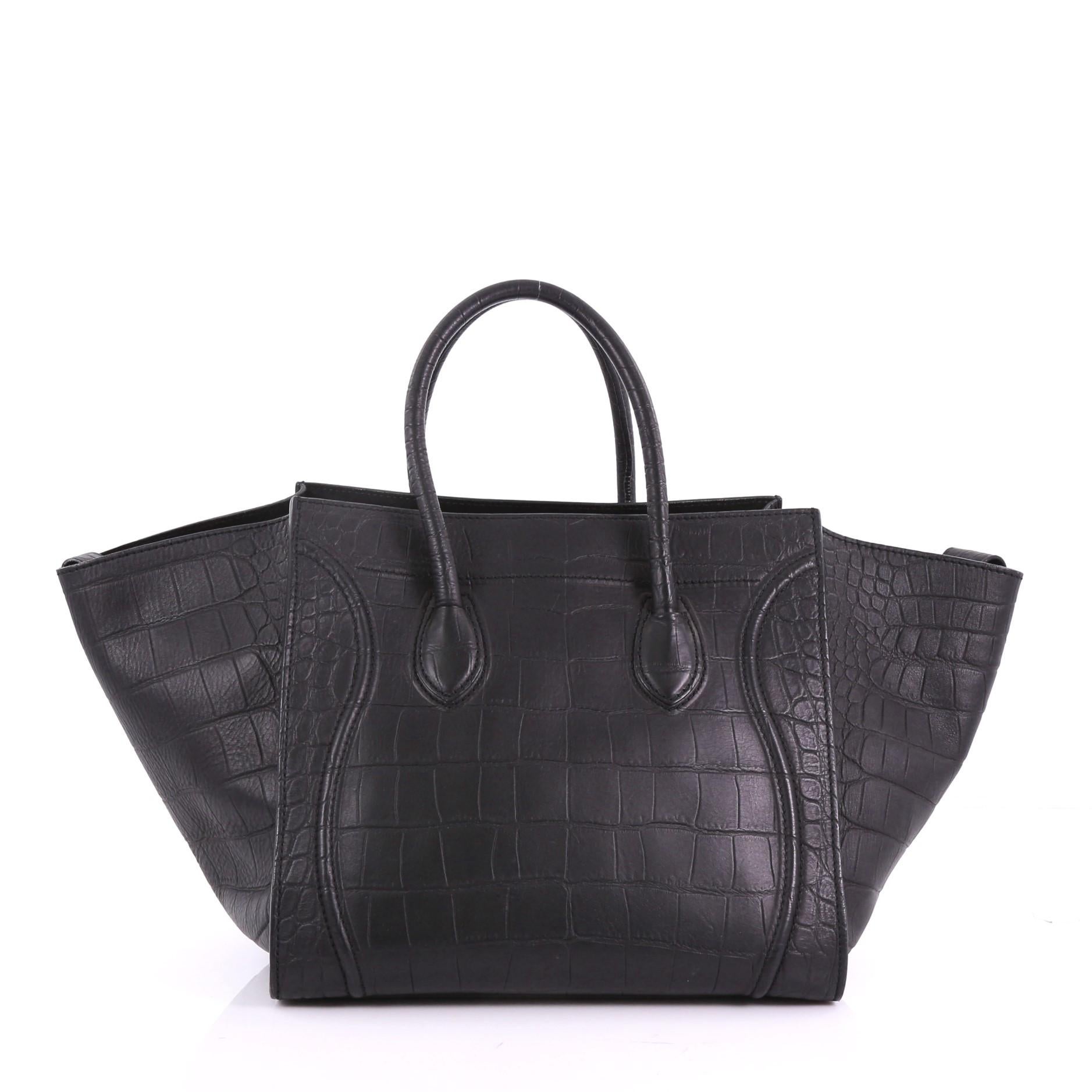 Celine Phantom Handbag Crocodile Embossed Leather Medium In Good Condition In NY, NY