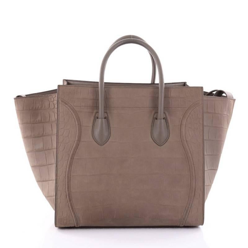 Brown Celine Phantom Handbag Crocodile Embossed Nubuck Medium