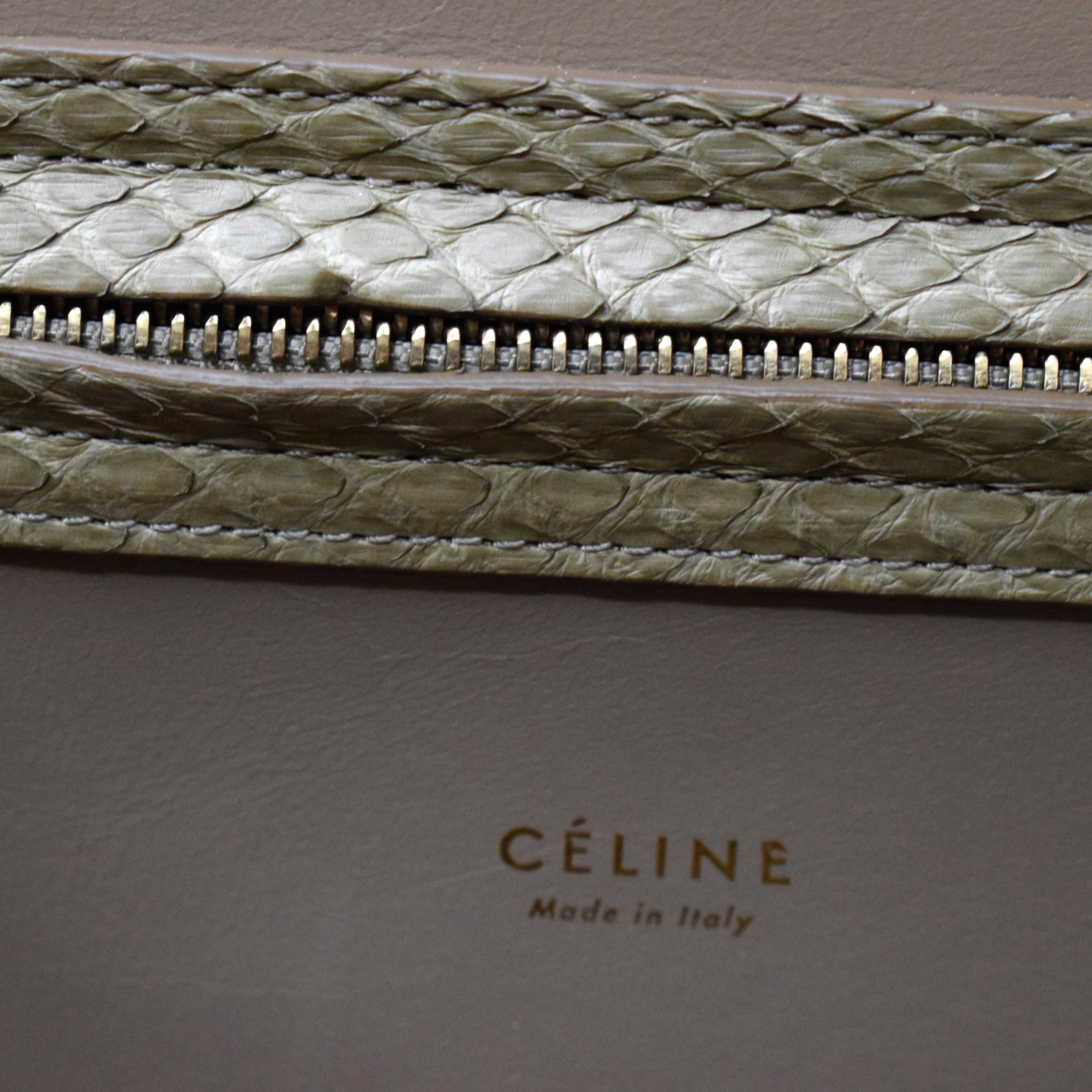 Cèline Phantom Luggage Python Snakeskin Beige Sand Color Large Purse In Good Condition In Miami, FL