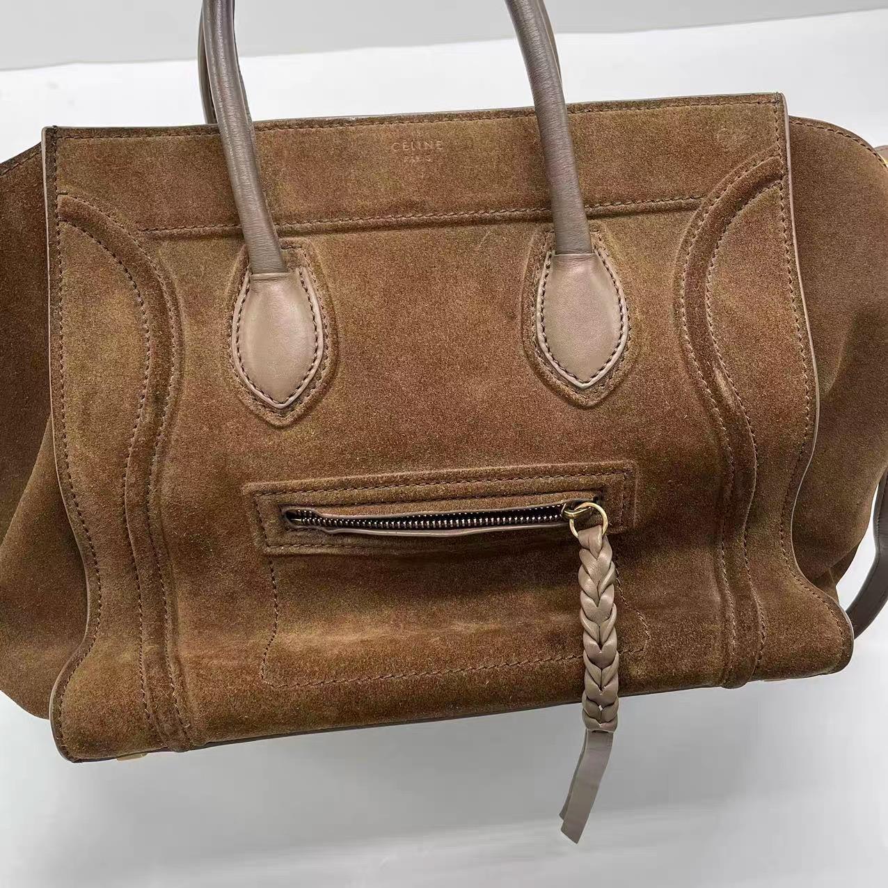 Celine Phantom Mini Dunkelbraunes Wildleder 30cm im Angebot 12