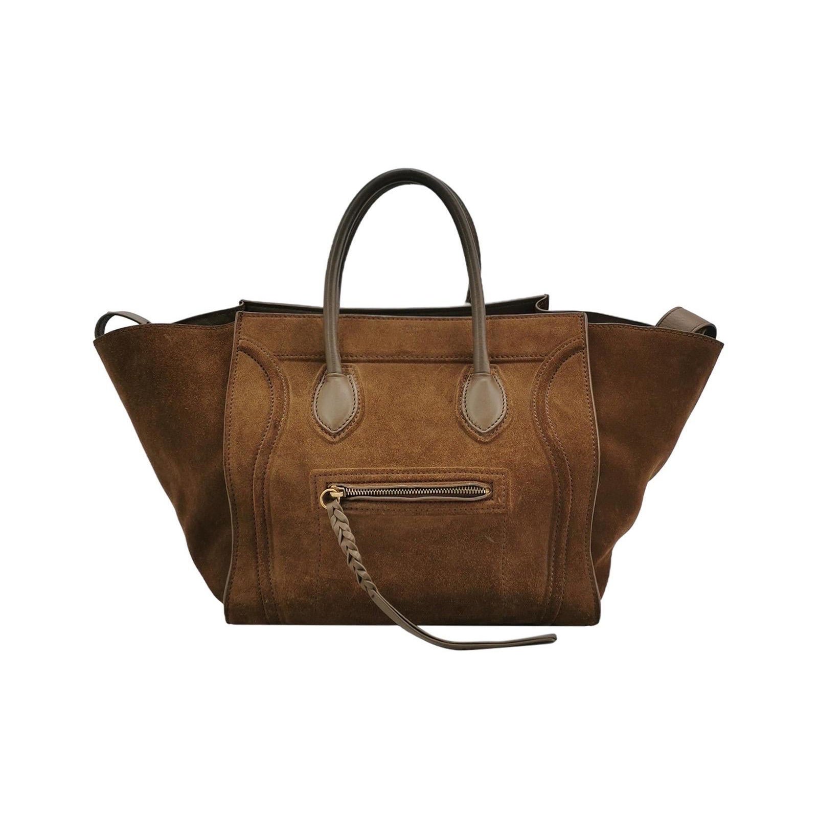 Celine Phantom Mini Dunkelbraunes Wildleder 30cm im Angebot