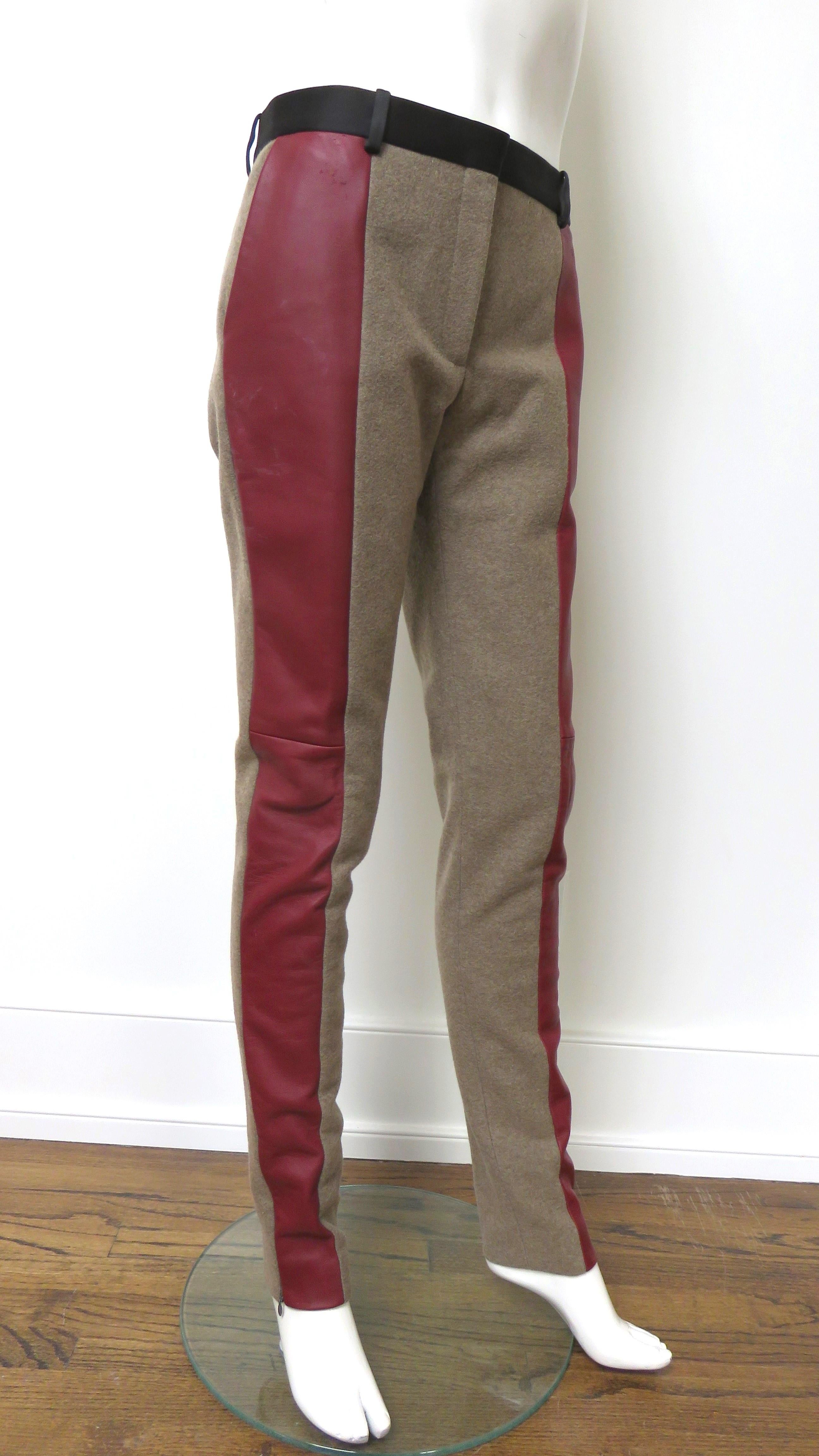 Celine Pheobe Philo Pantaloni in lana e pelle a blocchi di colore A/I 2011 In condizioni ottime in vendita a Water Mill, NY