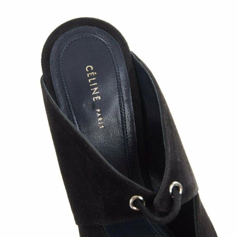 Celine PHILO Babouche On Heel 105 mule en daim noir à bout pointu avec découpe EU36 en vente 5