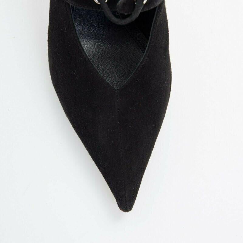 Celine PHILO Babouche On Heel 105 mule en daim noir à bout pointu avec découpe EU36 en vente 2