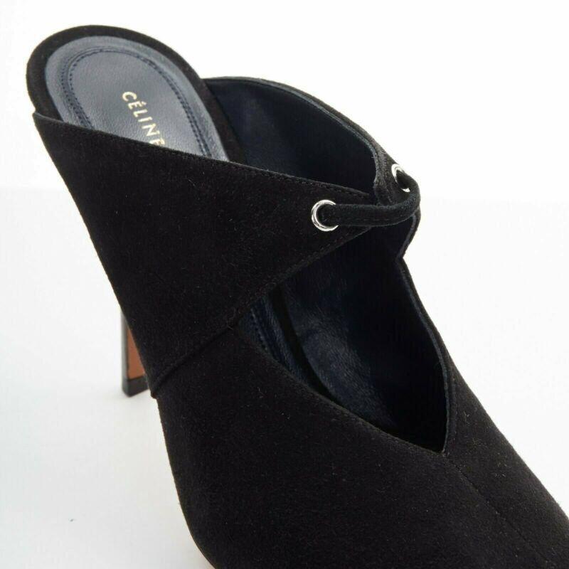 Celine PHILO Babouche On Heel 105 mule en daim noir à bout pointu avec découpe EU36 en vente 3