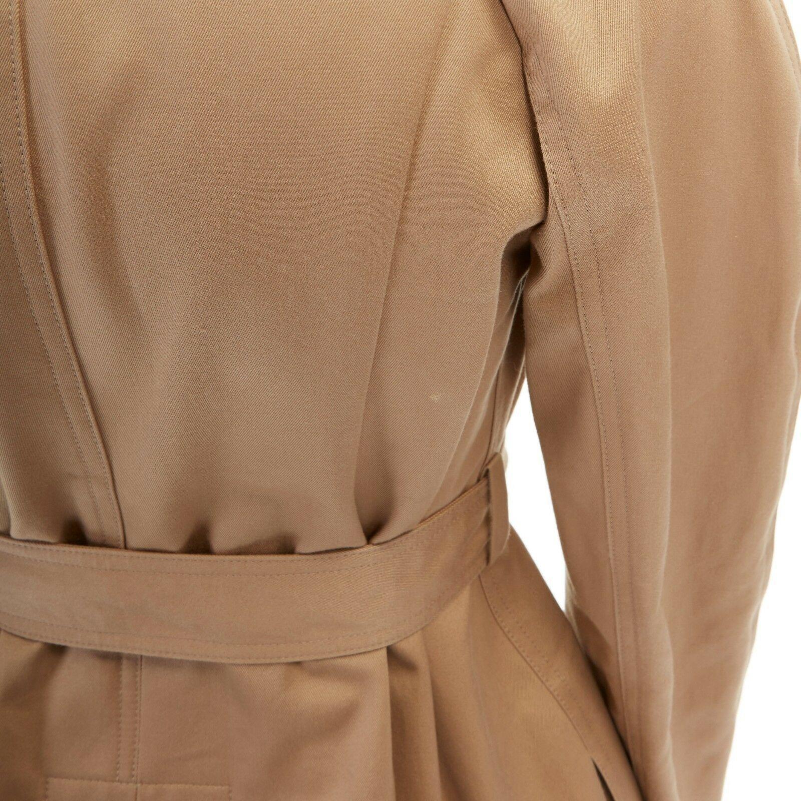 CELINE PHILO beige cotton contrast collar round shoulder belted trench coat  XS 5