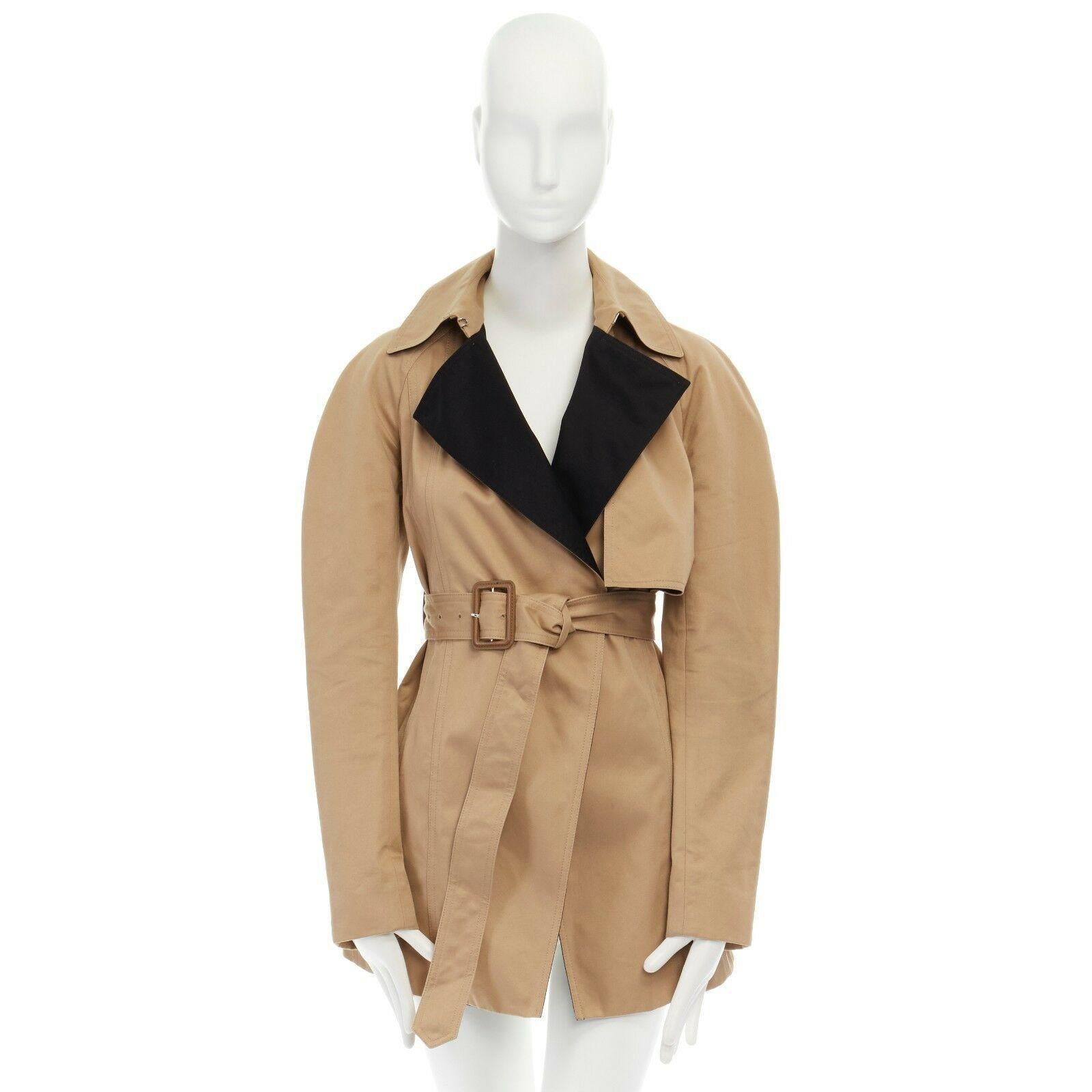 Beige CELINE PHILO beige cotton contrast collar round shoulder belted trench coat  XS