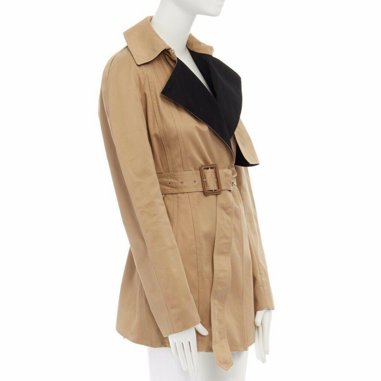 CELINE PHILO beige cotton contrast collar round shoulder belted trench coat  XS In Excellent Condition In Hong Kong, NT