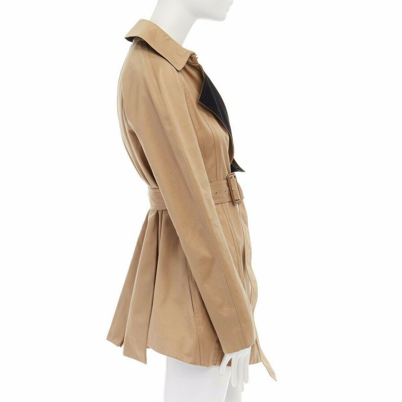 Women's CELINE PHILO beige cotton contrast collar round shoulder belted trench coat  XS