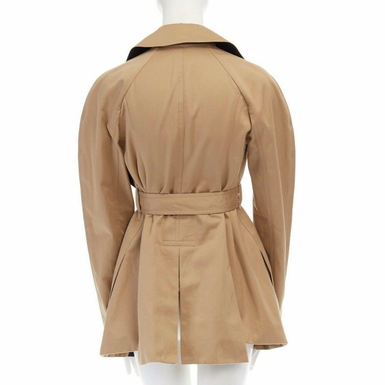 CELINE PHILO beige cotton contrast collar round shoulder belted trench coat  XS 1