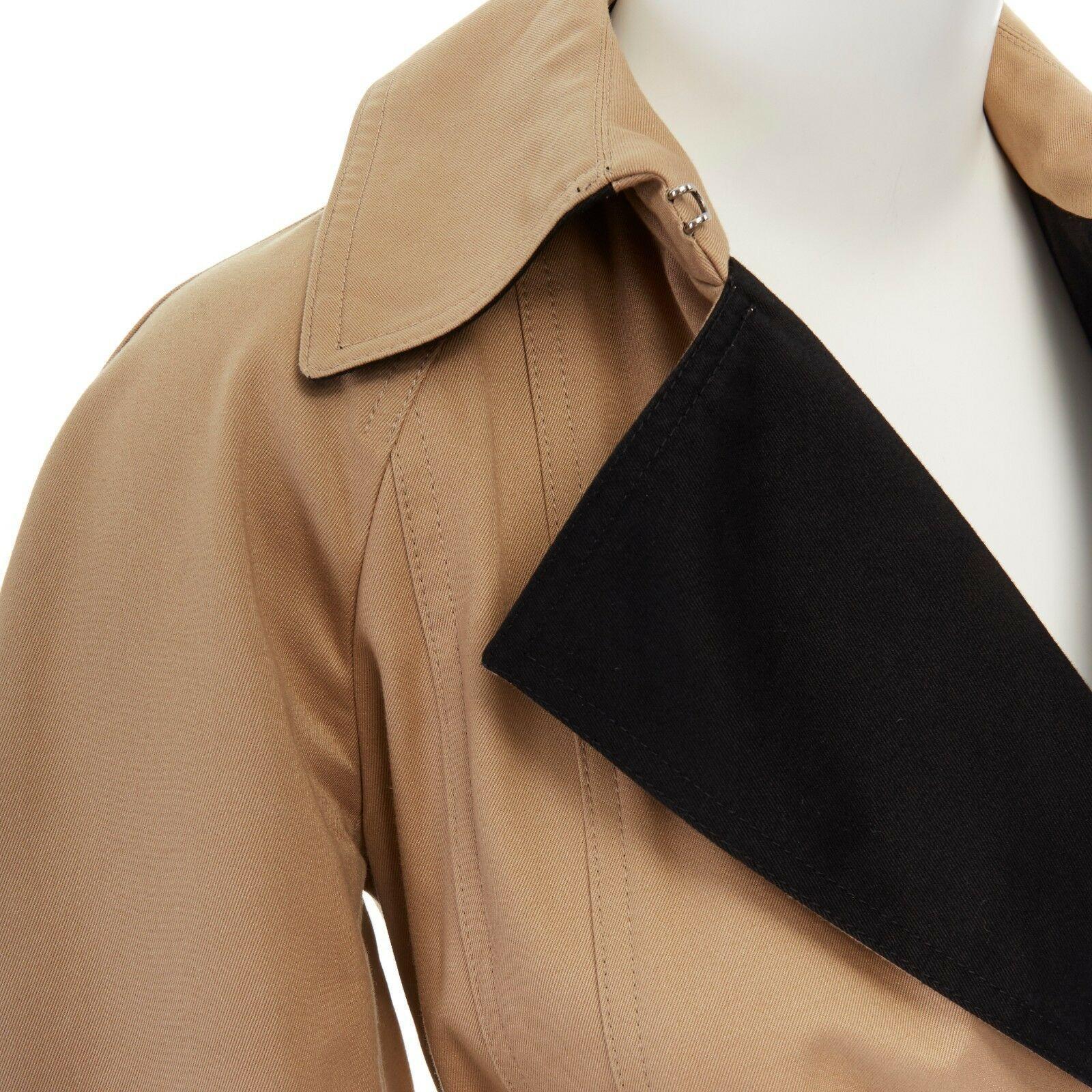 CELINE PHILO beige cotton contrast collar round shoulder belted trench coat  XS 2