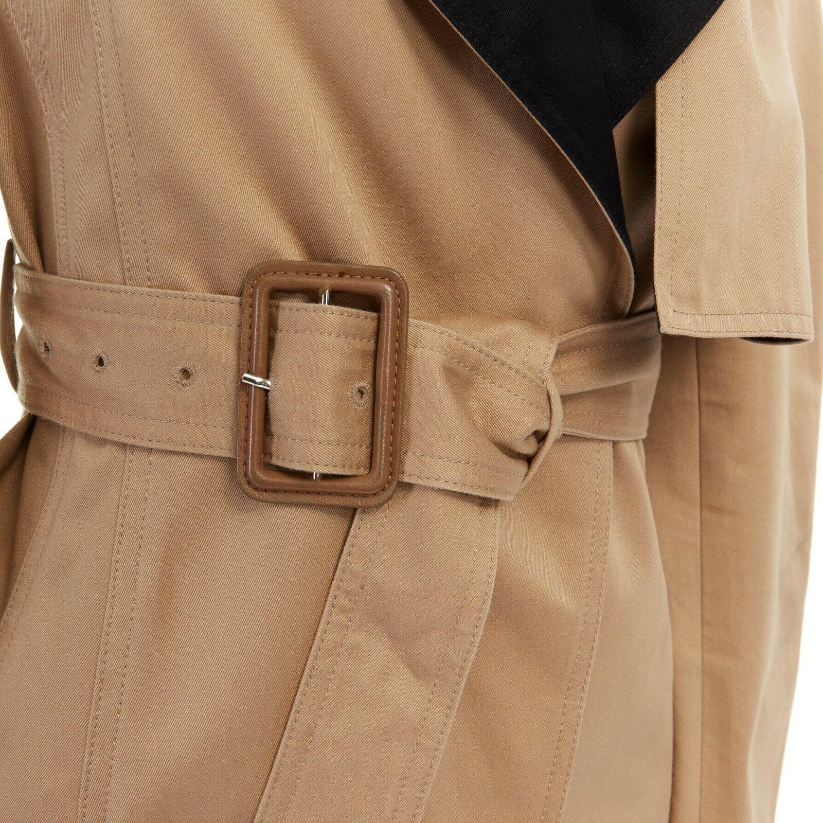 CELINE PHILO beige cotton contrast collar round shoulder belted trench coat  XS 4