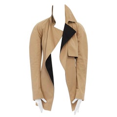 CELINE PHILO beige cotton contrast collar round shoulder belted trench coat  XS