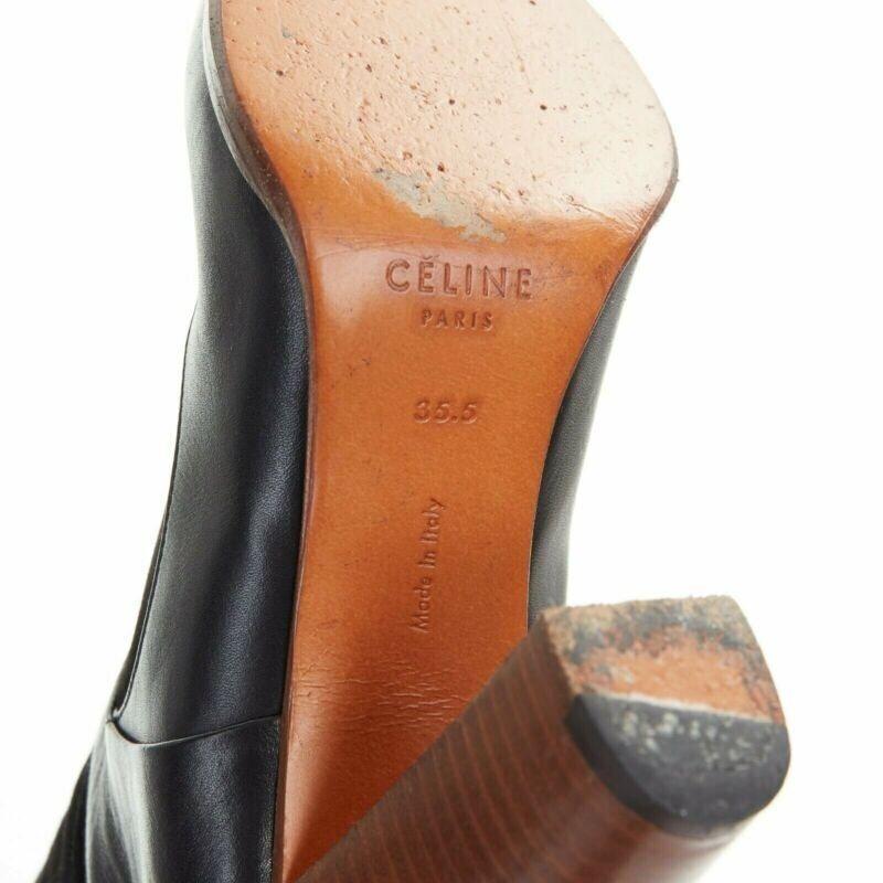 Celine Philo Black Suede Sock Ankle Strap Chunky Wooden Heel Tall Boot Eu35.5 en vente 5