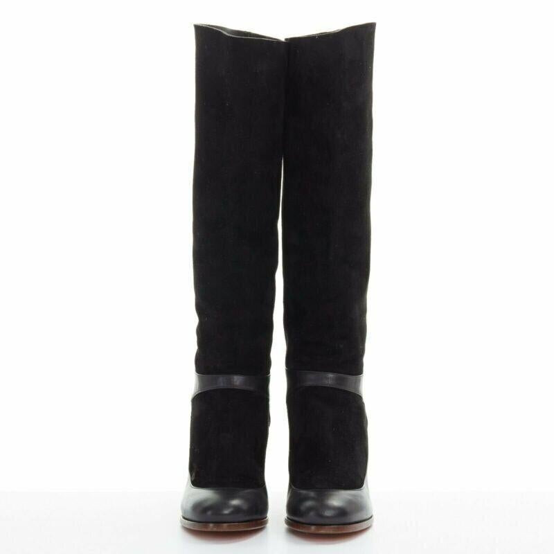 Noir Céline Philo - Bottes à talons hauts en daim noir avec bride à la cheville, EU35,5 en vente
