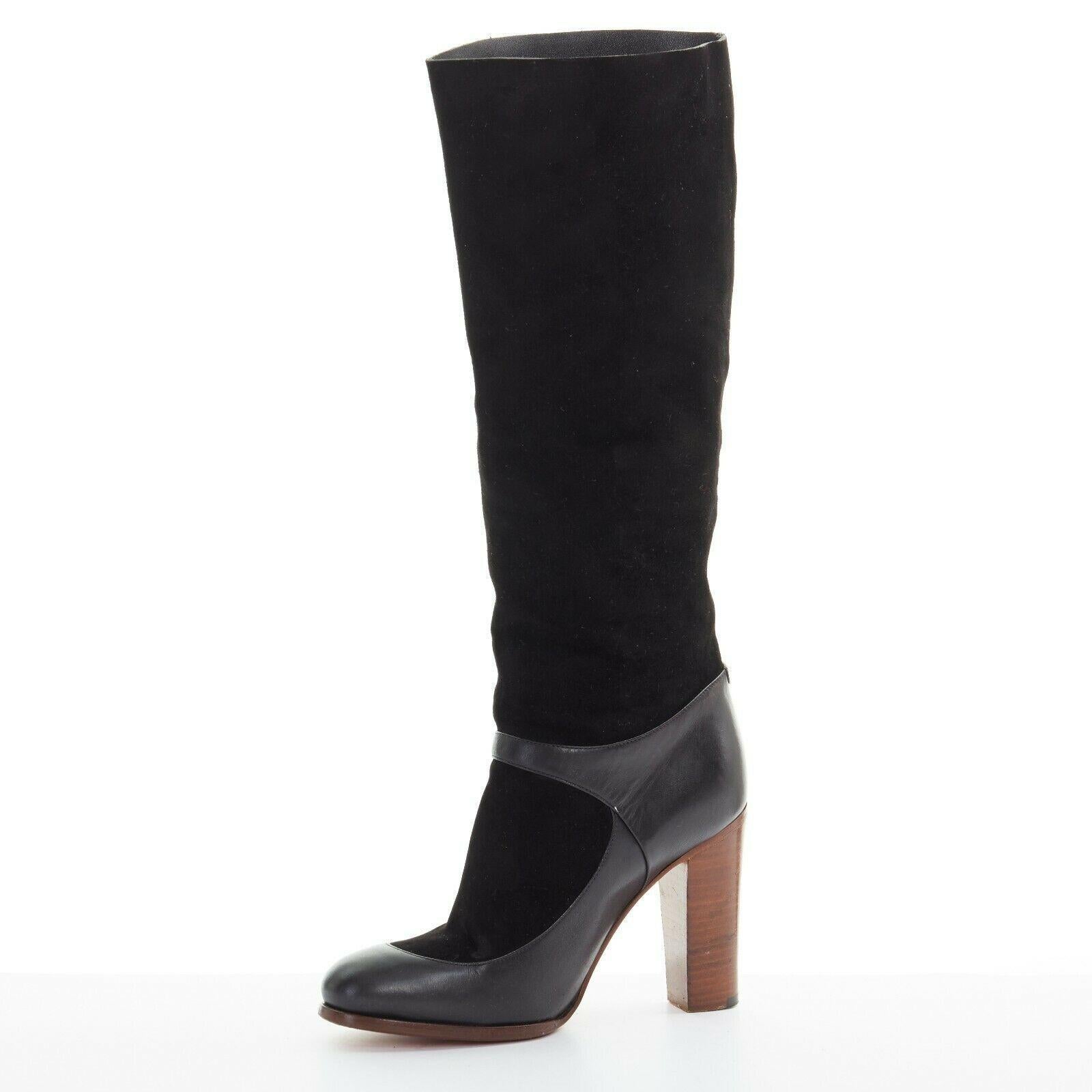 black boots with wood heel