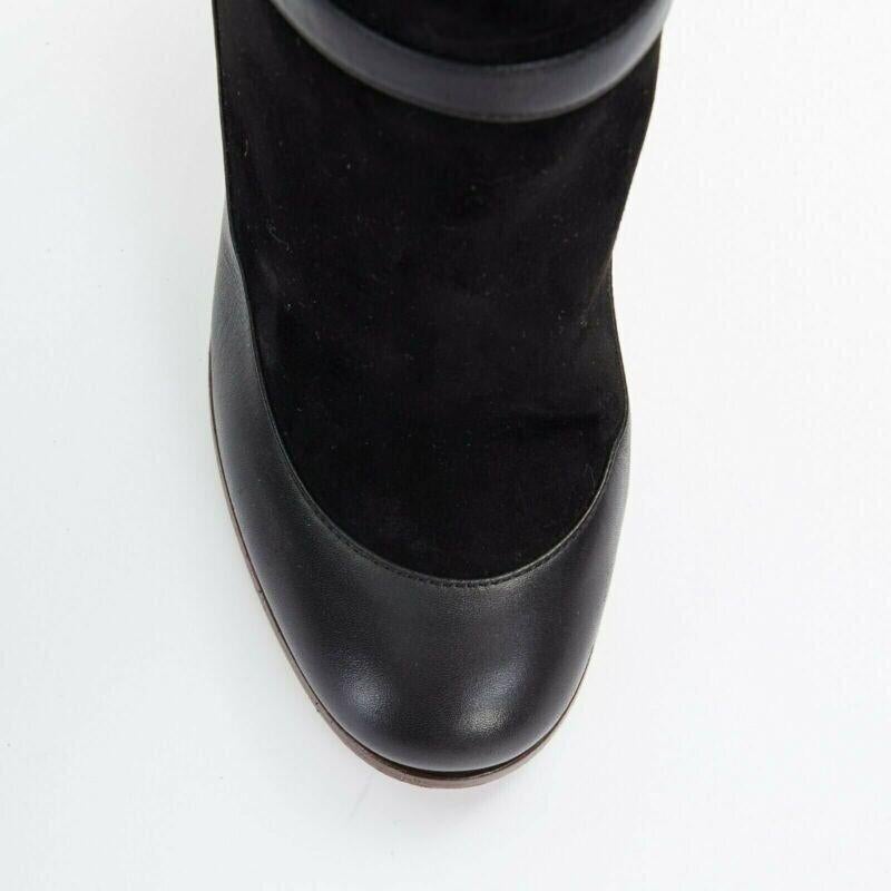 Celine Philo Black Suede Sock Ankle Strap Chunky Wooden Heel Tall Boot Eu35.5 en vente 2
