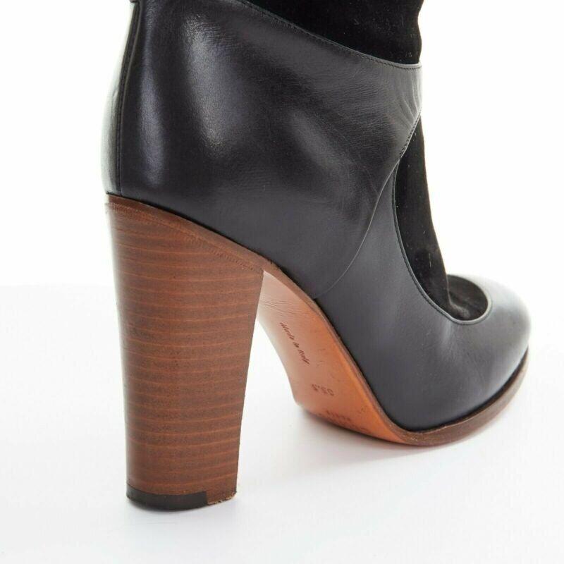 Celine Philo Black Suede Sock Ankle Strap Chunky Wooden Heel Tall Boot Eu35.5 en vente 4