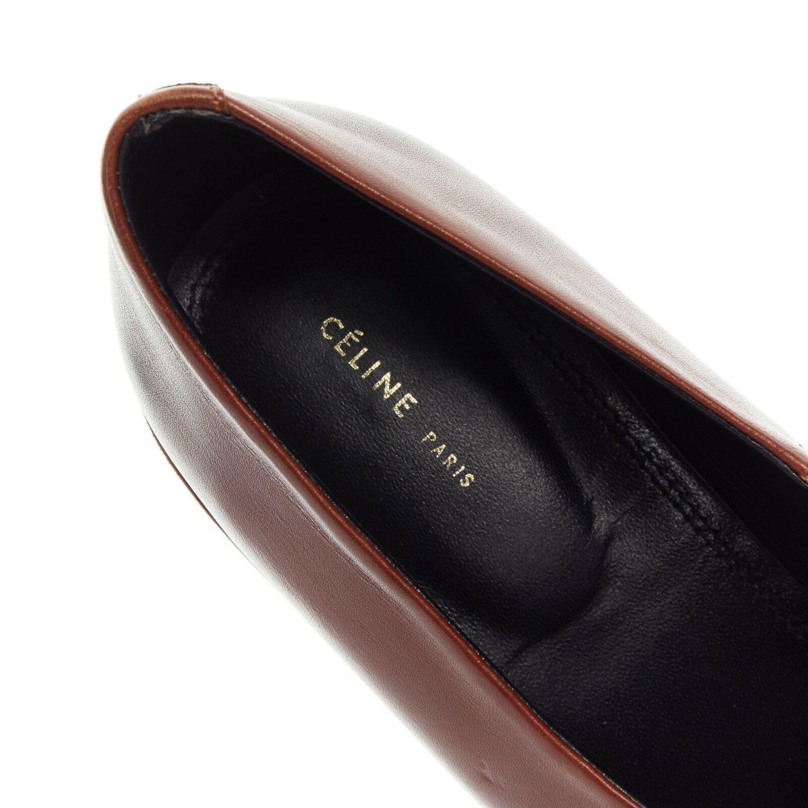 CELINE PHILO brown gradient leather angular stacked wooden block heel shoe EU39 2