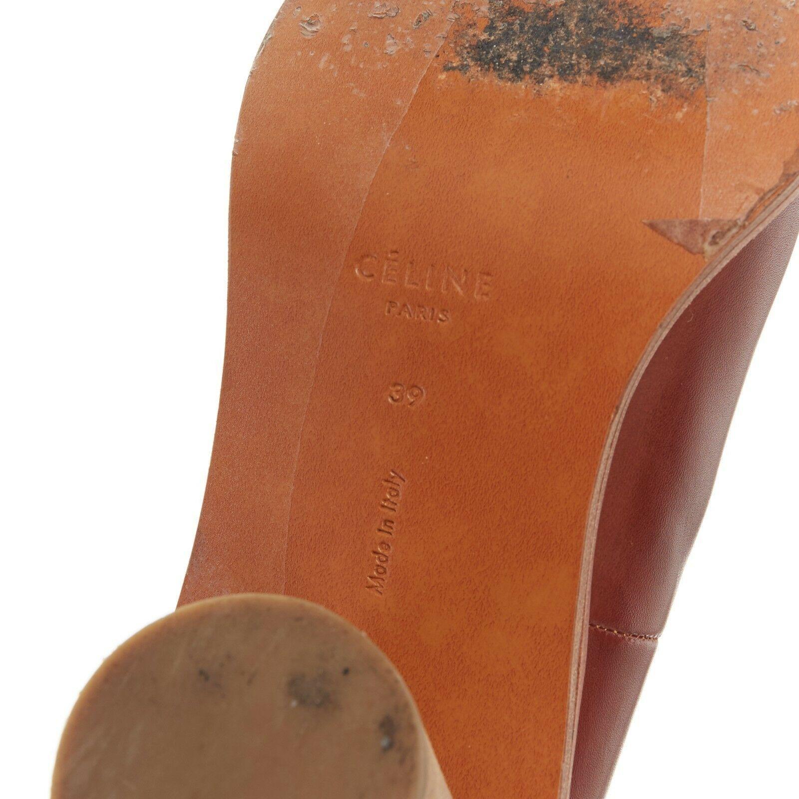 CELINE PHILO brown gradient leather angular stacked wooden block heel shoe EU39 3