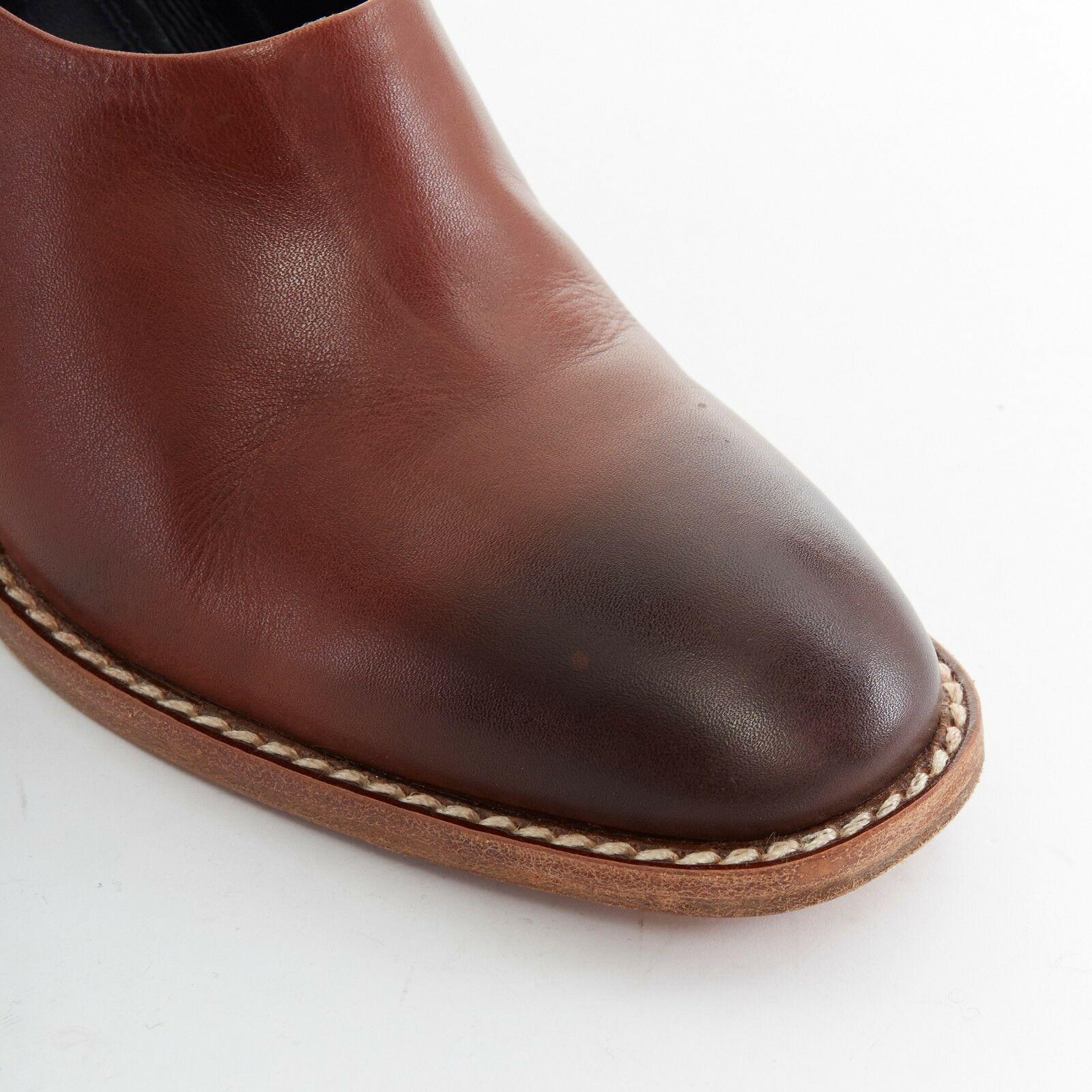 Brown CELINE PHILO brown gradient leather angular stacked wooden block heel shoe EU39