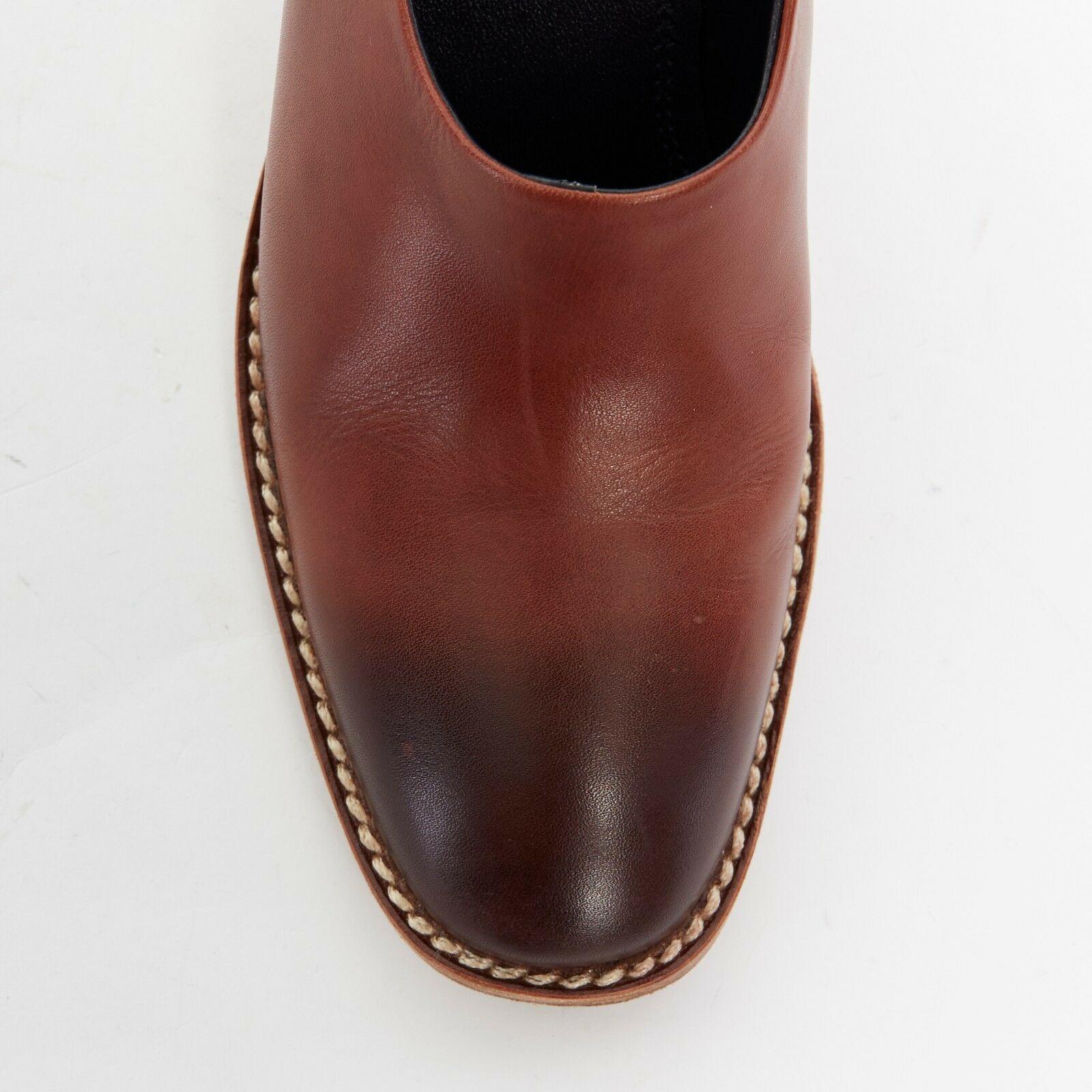 CELINE PHILO brown gradient leather angular stacked wooden block heel shoe EU39 In Excellent Condition In Hong Kong, NT