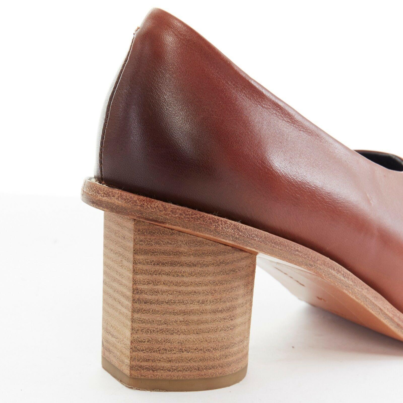 Women's CELINE PHILO brown gradient leather angular stacked wooden block heel shoe EU39