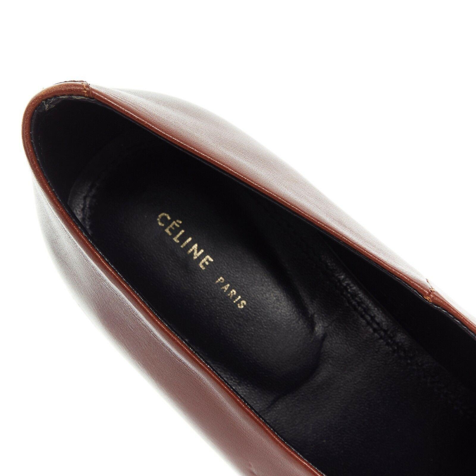CELINE PHILO brown gradient leather angular stacked wooden block heel shoe EU39 1