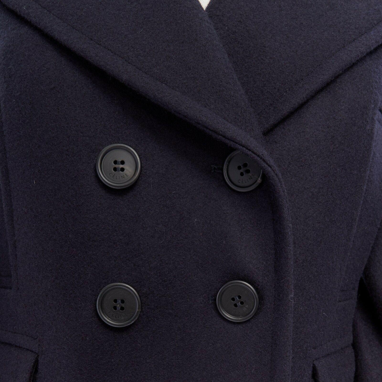 CELINE PHILO navy blue 100% wool wide collar double breasted coat jacket FR36 S 5