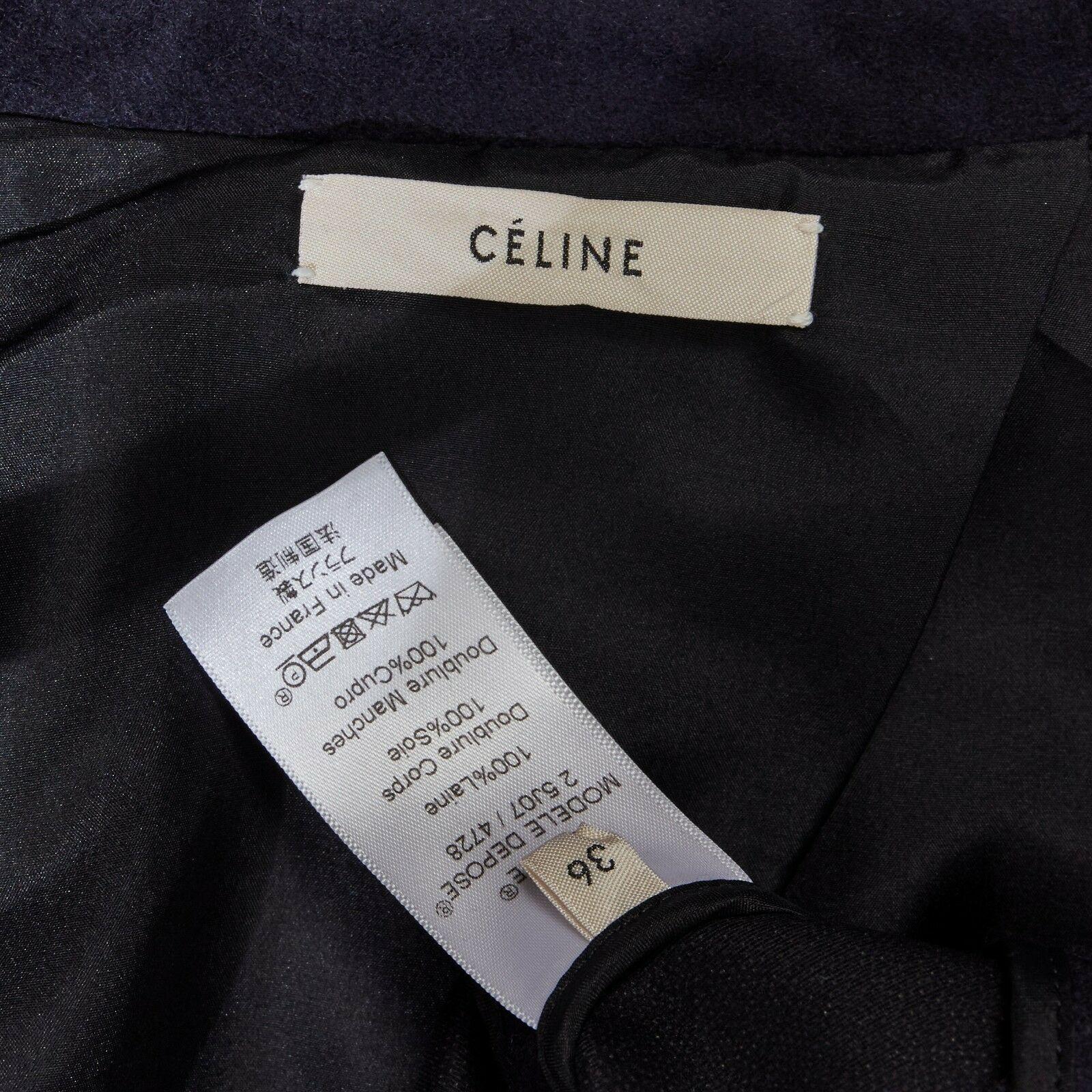 CELINE PHILO navy blue 100% wool wide collar double breasted coat jacket FR36 S 6