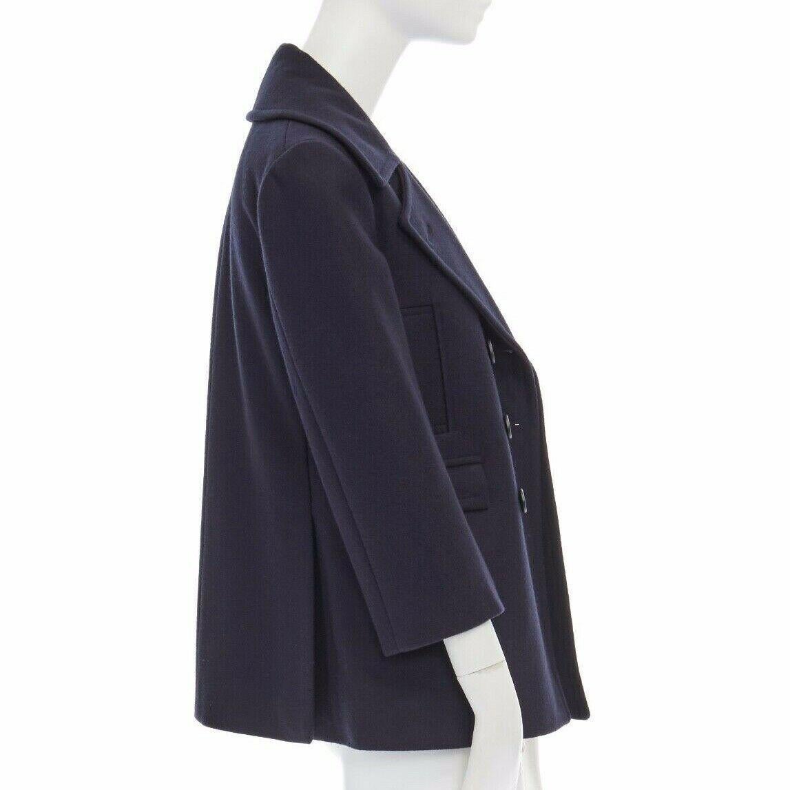 CELINE PHILO navy blue 100% wool wide collar double breasted coat jacket FR36 S 1