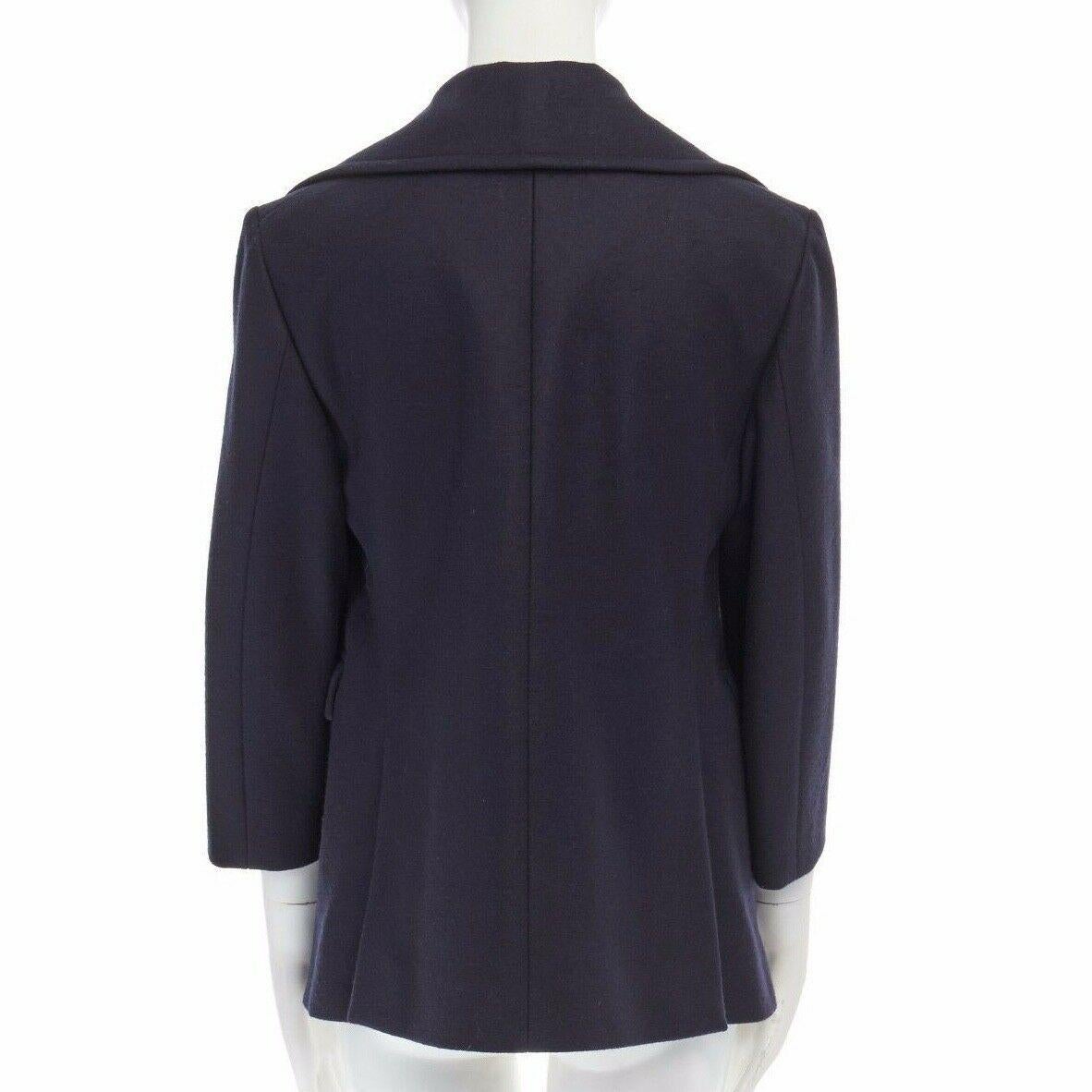 CELINE PHILO navy blue 100% wool wide collar double breasted coat jacket FR36 S 2