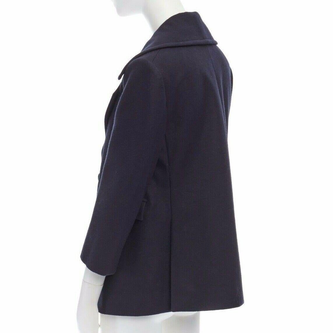CELINE PHILO navy blue 100% wool wide collar double breasted coat jacket FR36 S 3