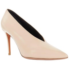 CELINE PHILO nude leather pointed toe V-neck slim heel pumps EU37.5