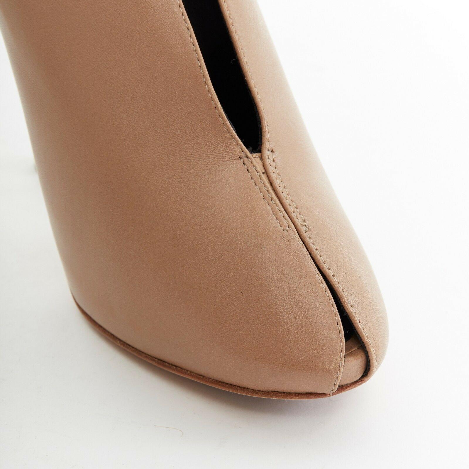 CELINE PHILO nude soft leather V-neck slit peeptoe chunky high heel EU37 US7 UK4 2