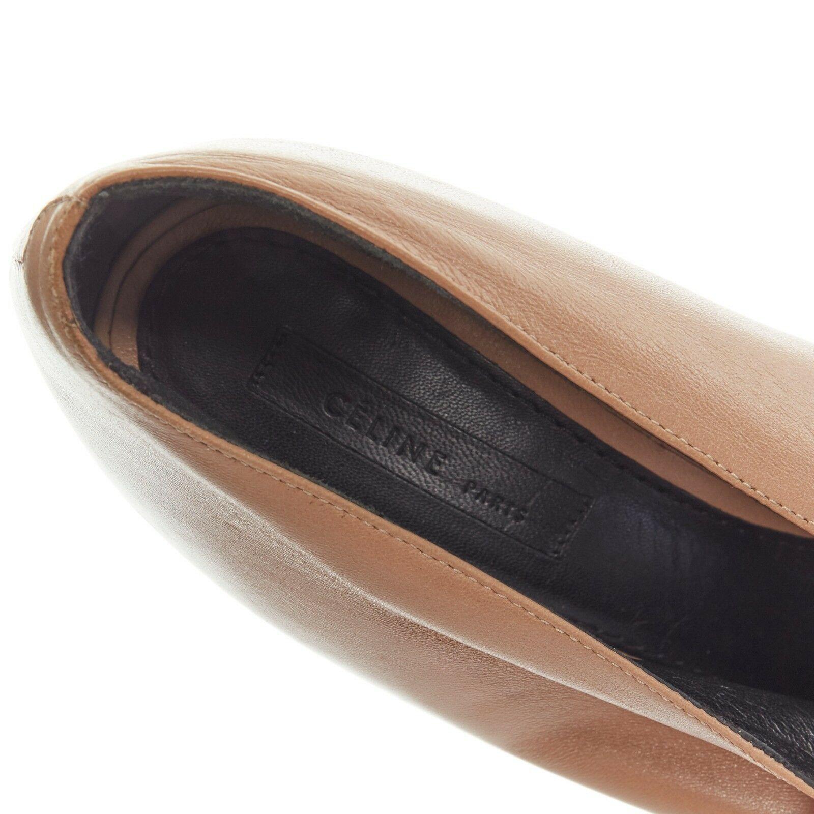 CELINE PHILO nude soft leather V-neck slit peeptoe chunky high heel EU37 US7 UK4 4