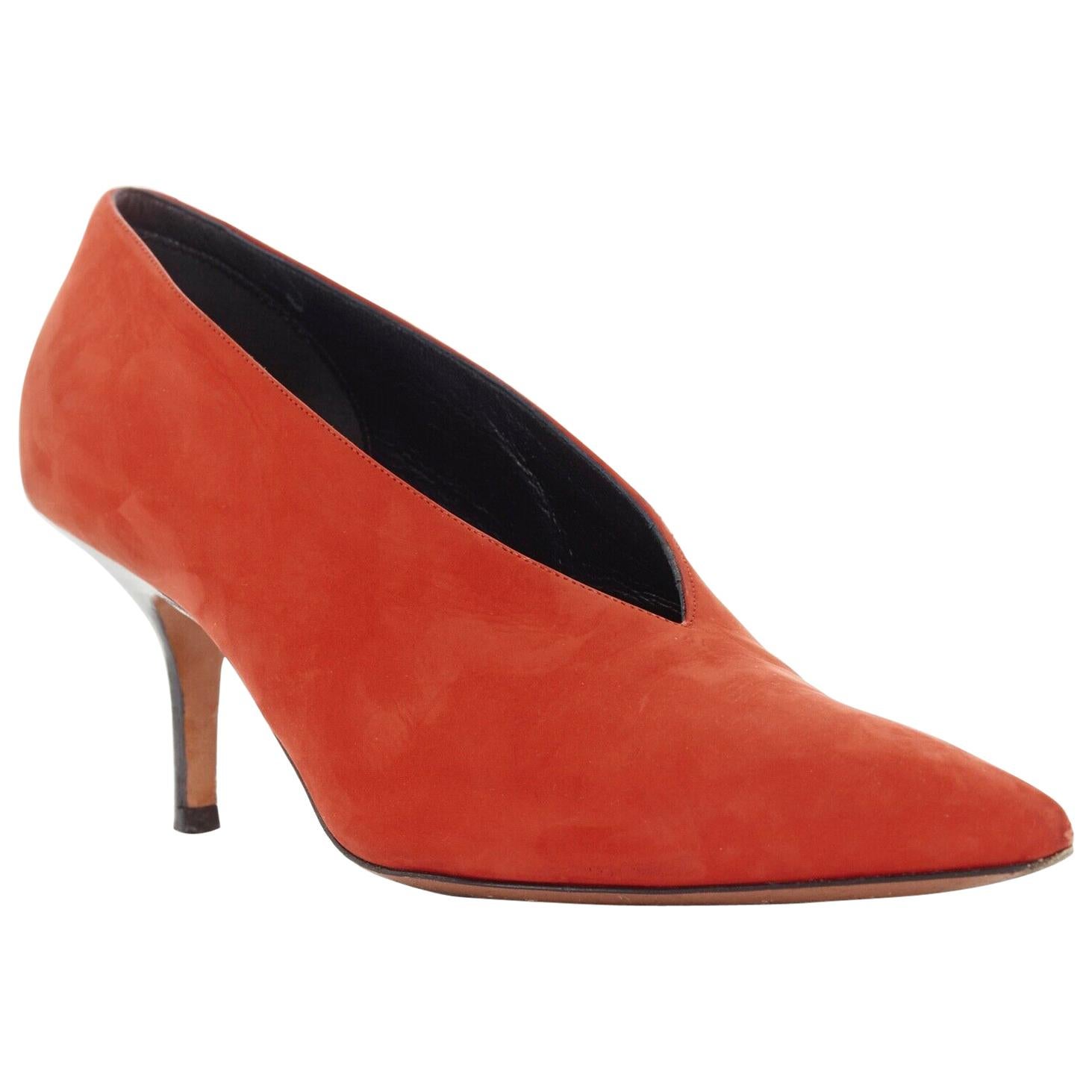red suede pointed heels