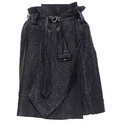 CELINE PHOEBE PHILO 100% lamb leather black quilted belted wrap skirt FR38