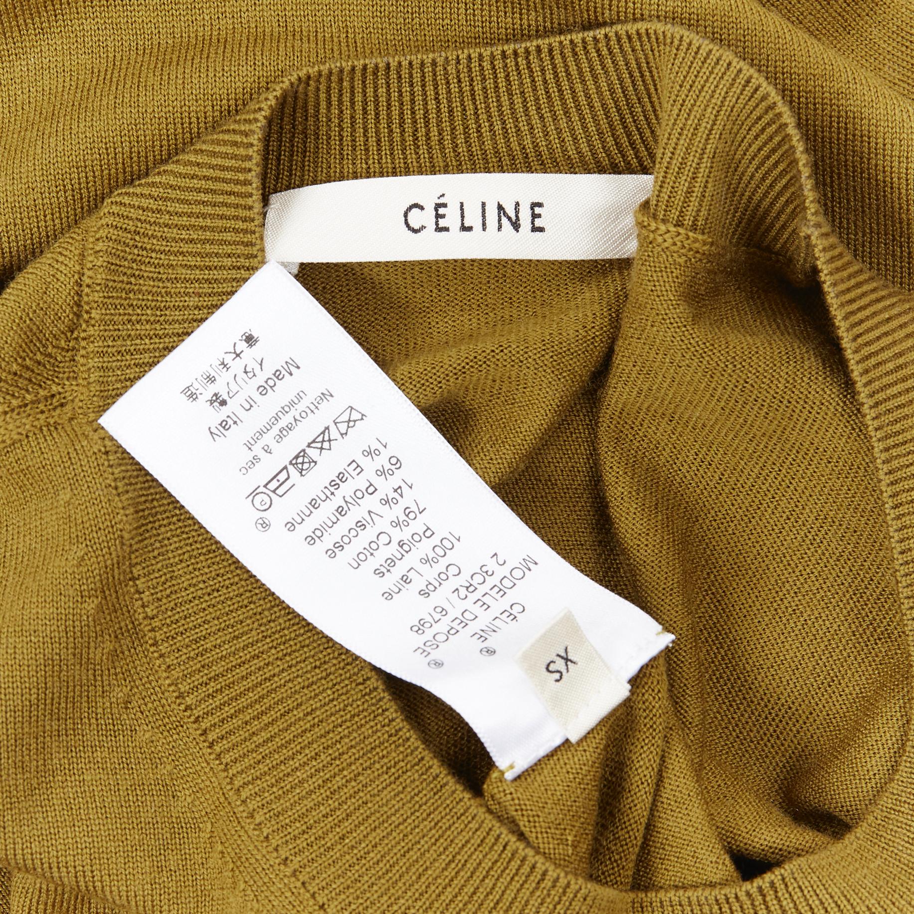 CELINE PHOEBE PHILO 100% wool green vintage logo embroidery cuff sweater XS 2