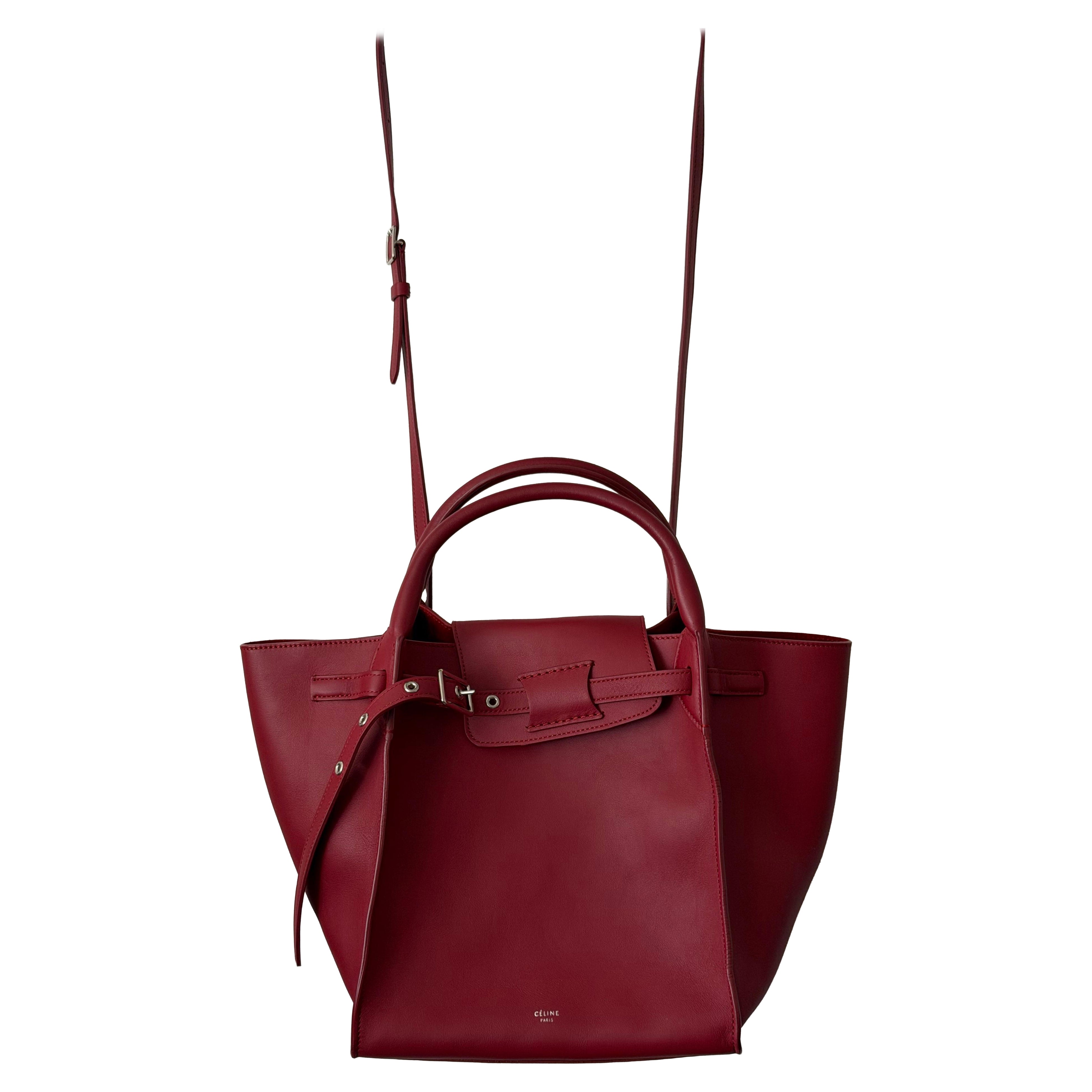 Cèline Phoebe Philo '18 Small Big Bag in pelle di vitello morbida rosso ciliegia Tote a tracolla in vendita