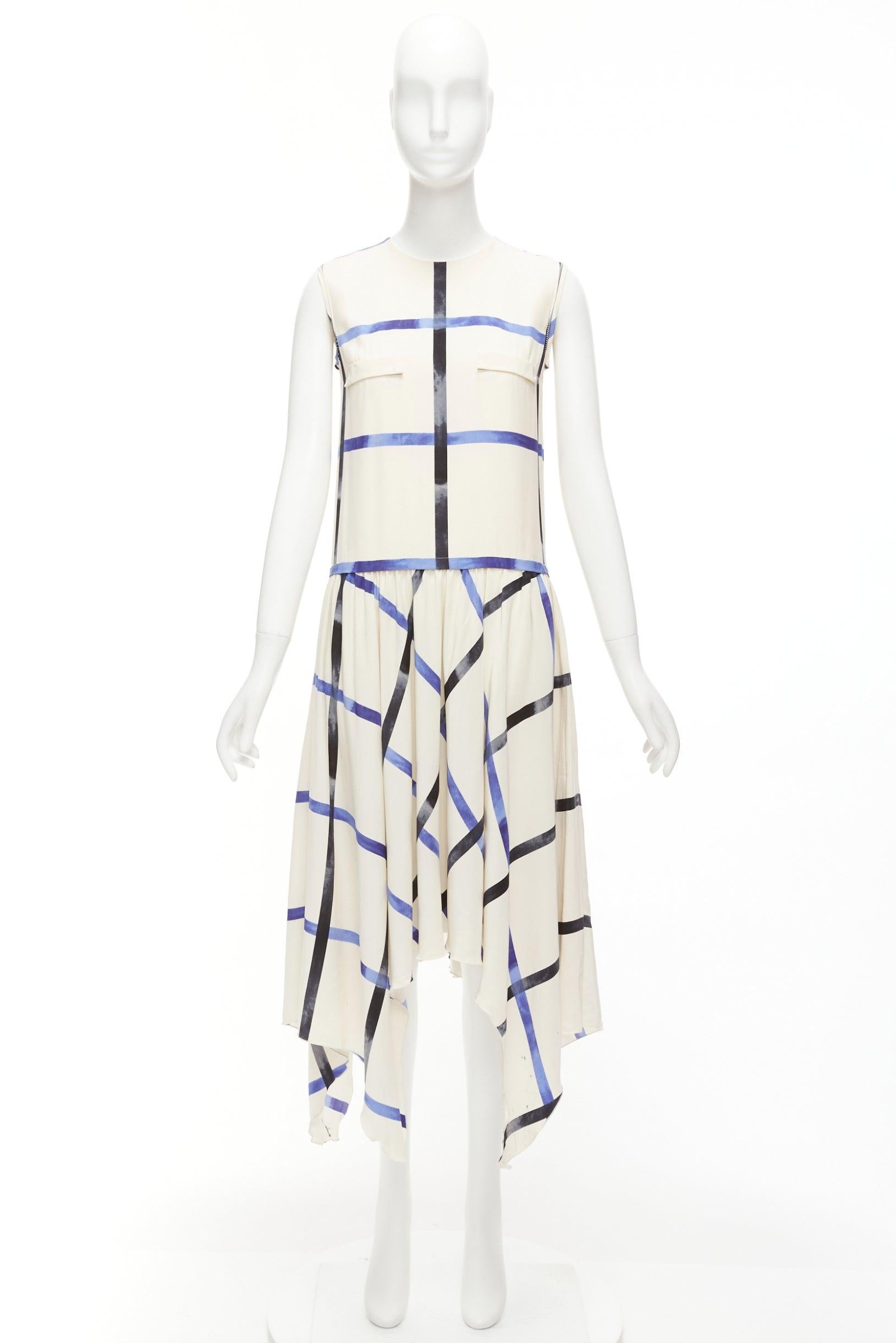 CELINE Phoebe Philo 2014 Runway cream blue 100% silk bias cut dress For Sale 6