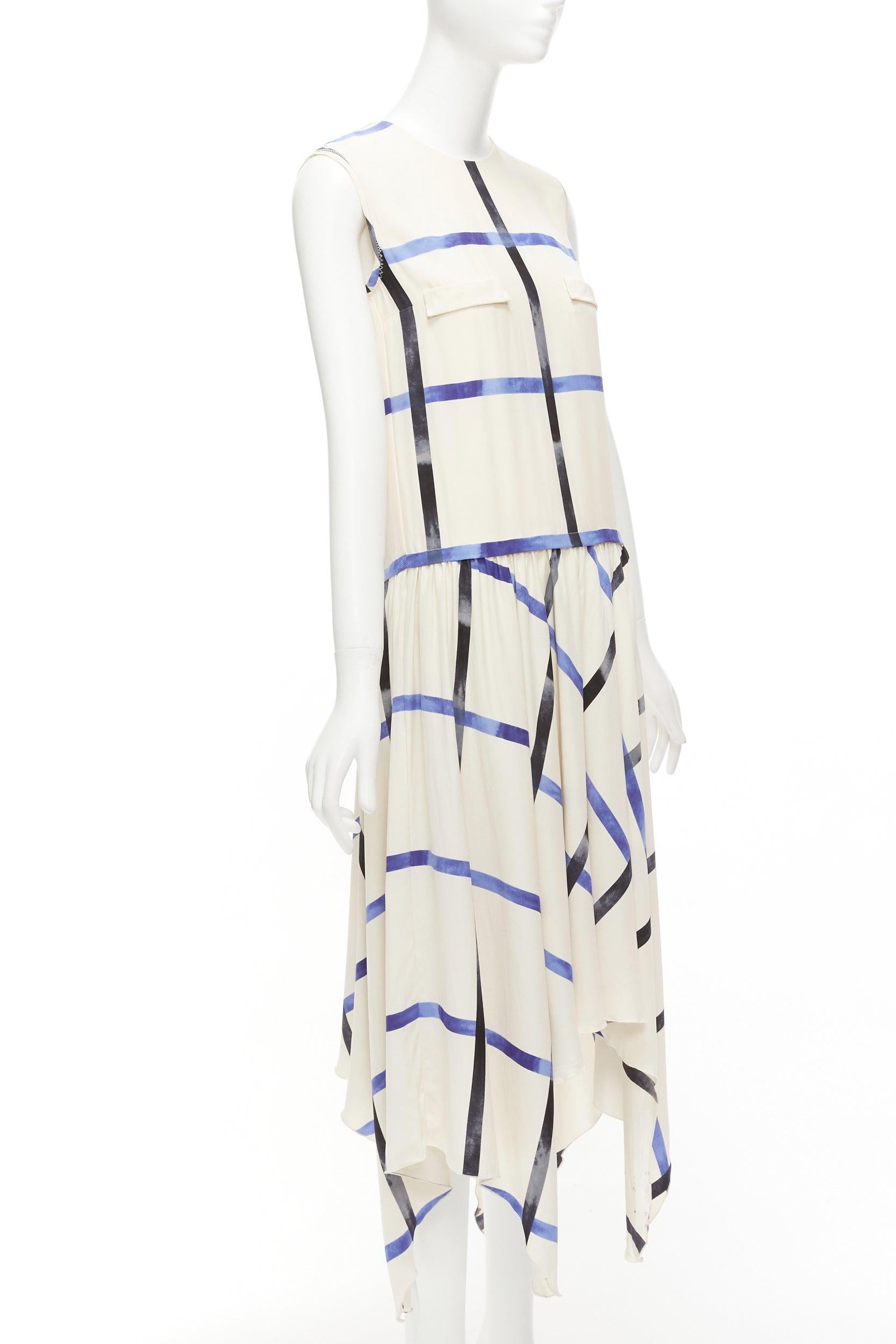 CELINE Phoebe Philo 2014 Runway cream blue 100% silk bias cut dress In Fair Condition For Sale In Hong Kong, NT